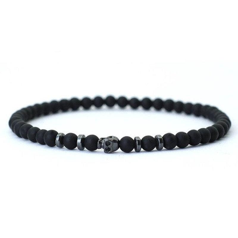 Black Skull Bracelet for Men | Volcanic Rock Tiger Eye Stone Beads